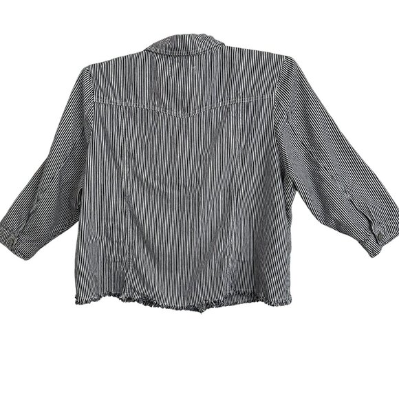 Back In The Saddle Womens Blue/White Striped Button-Up Jacket 2X 100% Cotton - Picture 3 of 7